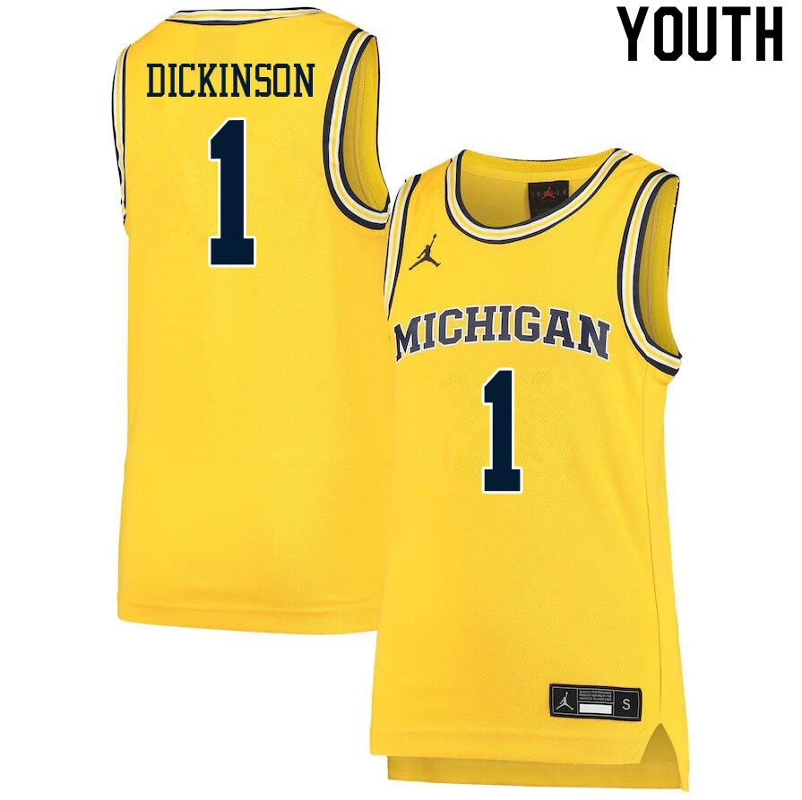 Youth #1 Hunter Dickinson Michigan Wolverines College Basketball Jerseys Sale-Yellow - Click Image to Close